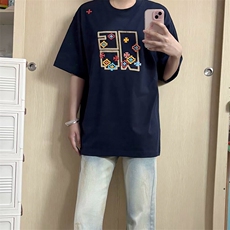 万针全刺绣工艺高品质260克双纱纯棉美式高街短袖T恤特P33，男装T恤，电商A486