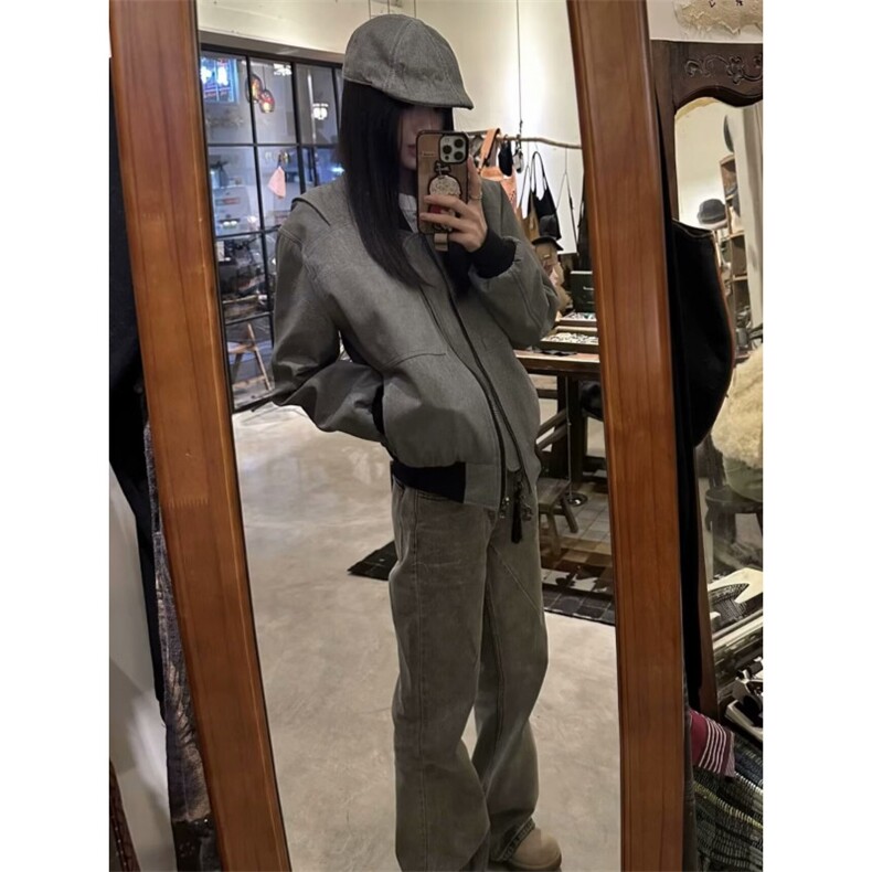 单件长袖宽松型春秋新款休闲宽松棒球服外套女百搭开衫翻领常规图片
