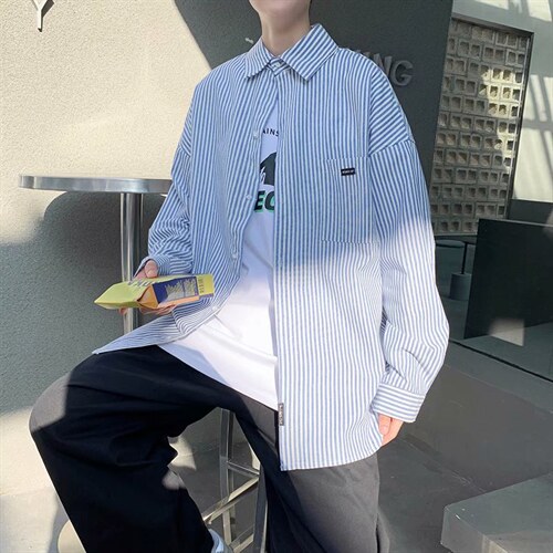 青春流行条纹潮长袖男日系气质夏季简约宽松型衬衫CT529P33，男装衬衫，星座1116-2