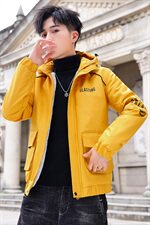 冬季新款棉服男模特加厚夹克风衣保暖外套工装棉衣黄色862加绒，男装夹克，星座1207