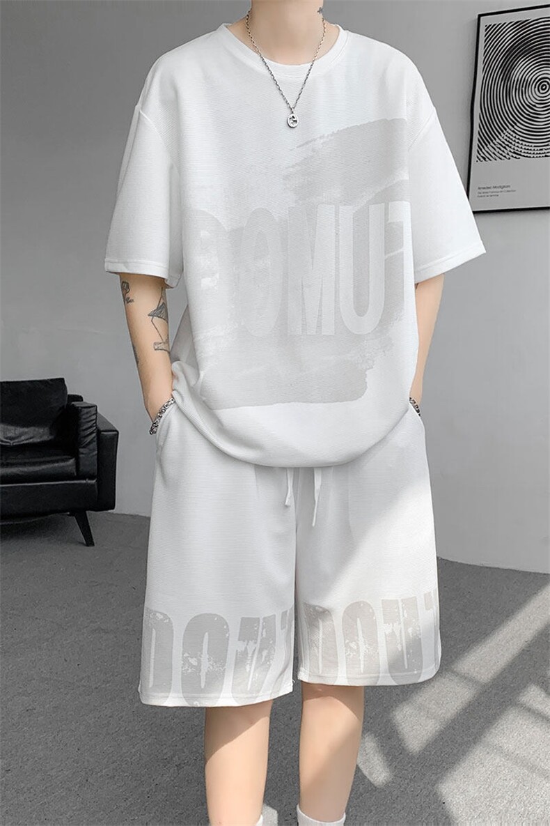 运动装男2025夏季新款港风宽松短袖短裤运动套装TZ9520-P55,男装休闲套装,星座214-3