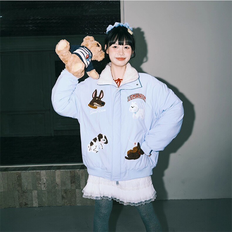 卡通毛巾绣花加绒加厚棉衣男女 xh166-特p80图片