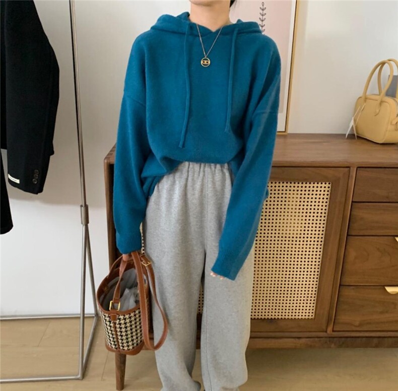 新款带帽毛衣，高品质毛衣，女装针织衫/毛衣，素妮