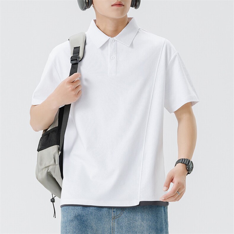夏季新款短袖polo衫男士翻领美式拼接纯色假两件T恤，男装T恤，星座1109