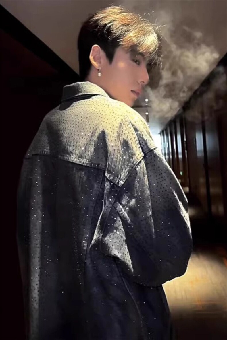 美式高街烫钻牛仔外套潮牌复古高级感痞帅夹克上衣JK3401特P100,男装工装外套,星座908-1