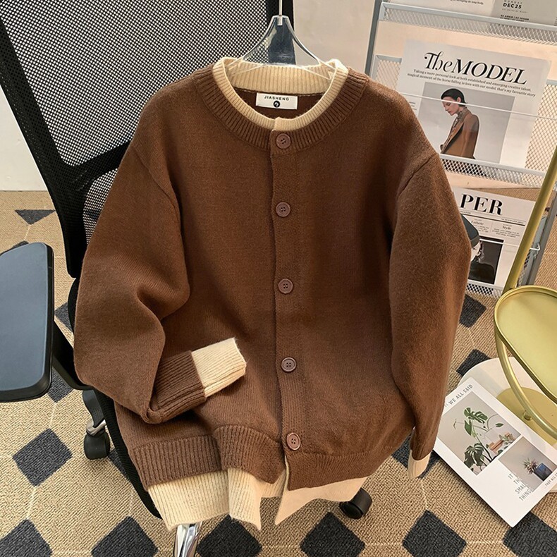 撞色拼接假两件开衫毛衣外套男冬季韩版痞帅打底针织衫情侣款上衣,男装针织衫/毛衣,星座218-8