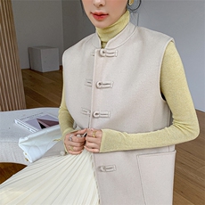 双面毛呢马甲中国风盘扣女士上衣无袖马甲中长款气质实用大气坎肩，女装马甲，荣图大衣