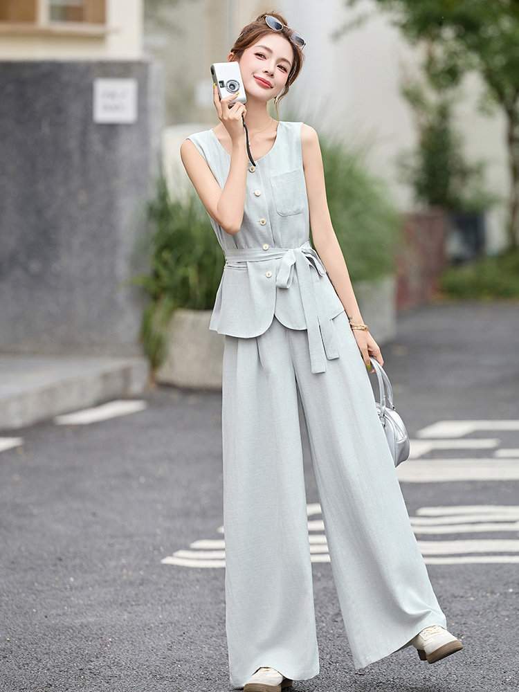 FALVLITE韩系通勤马甲套装女夏季新款高级感时尚气质御姐范两件套,女装套装/套裙,沁沁公主