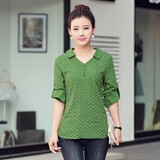 时尚波点V领长袖衬衫女秋季新款韩版宽松显瘦百搭上衣打底衫，女装针织衫/毛衣，丽影随形