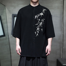 现货男士大码竹叶刺绣短袖衬衫T29-P65控89，男装衬衫，电商A021
