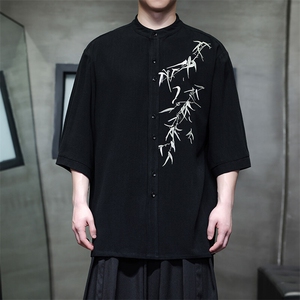 现货男士大码竹叶刺绣 短袖衬衫T29-P65控89图片