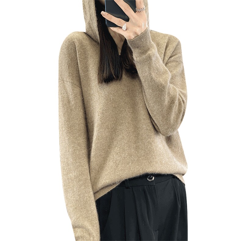 高级感软糯连帽毛衣女短款爆款卫衣上衣宽松外套打底衫针织帽衫,女装羊毛衫,琳华羊绒