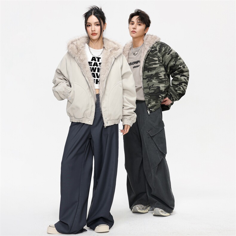 美式座山雕毛领连帽棉服男款冬季短款情侣棉衣外套MY2519-P98图片