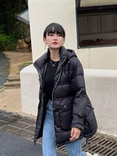 韩版休闲中长款羽绒服，女装羽绒服，那简