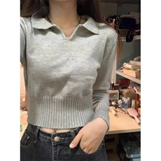 QC036-P35新款女温柔风软糯奶系小个子打底灰色针织毛衣内搭上衣，女装卫衣/绒衫，星座617A-2
