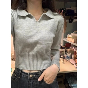 QC036-P35 新款女温柔风软糯奶系小个子打底灰色针织毛衣内搭上衣图片