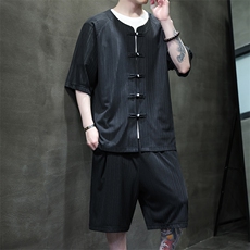 2026夏季风男装套装针织竖纹理唐装套装短袖+短裤A101-P75，男装牛仔裤，电商B277(原6028)