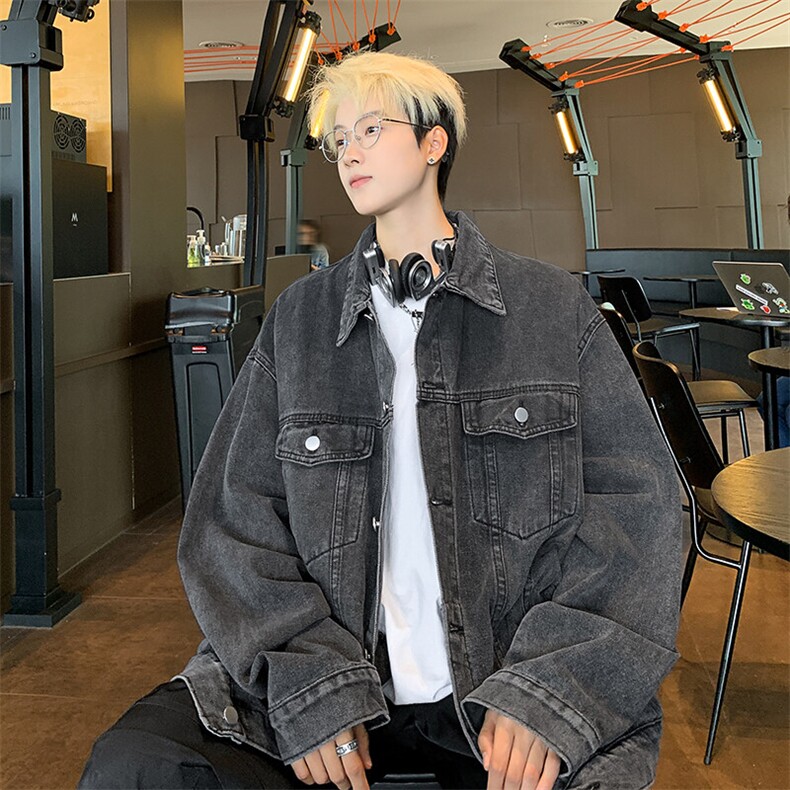 JK8817-P58美式复古高街潮牌宽松痞帅牛仔外套图片