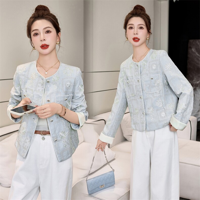 新中式国风外套女欧洲站2025年早春新款韩版圆领重工刺绣夹克上衣，女装短外套，妃曼