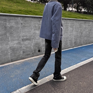 黑灰色水洗做旧渐变牛仔裤美式高街潮流街头宽松男 MK7083 P40图片