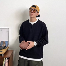 春秋季假两件拼接V领卫衣男款重磅宽松休闲上衣轻熟风打底衫，男装T恤，星座1210-1
