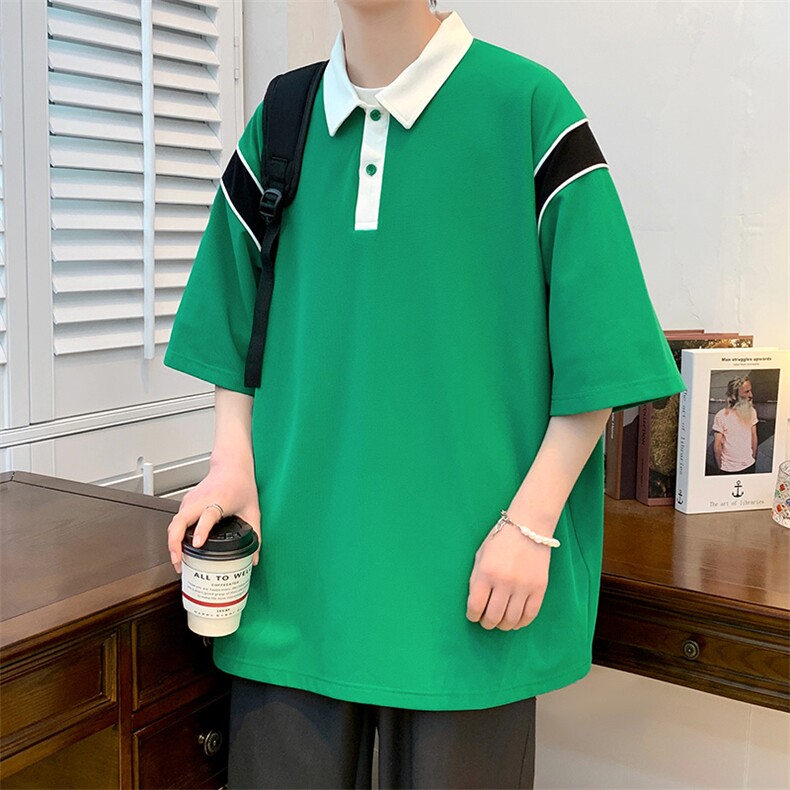 夏装学生简约休闲翻领Polo衫时尚拼接短袖T恤男女629-P35控价58,男装Polo衫,电商A441-1