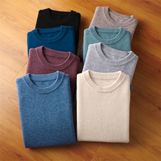 时尚男士圆领长袖羊毛衫简约百搭舒适保暖商务休闲，男装羊毛衫，雅邦羊绒