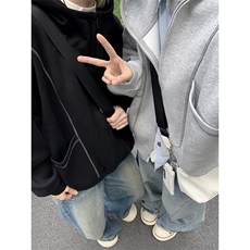 抖音得物高品质秋冬美式高街重磅结构辑明线纹理连帽卫衣外套W111，女装短外套，电商A486-1