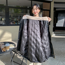 黑色高级感PU皮衣派克服女2025年冬季新款韩版小个子加厚机车棉服，女装羽绒服，2C129