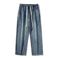 直播品质抽绳牛仔裤男宽松直筒裤松紧裤系带黄泥染NK63P50，男装牛仔裤，电商D325
