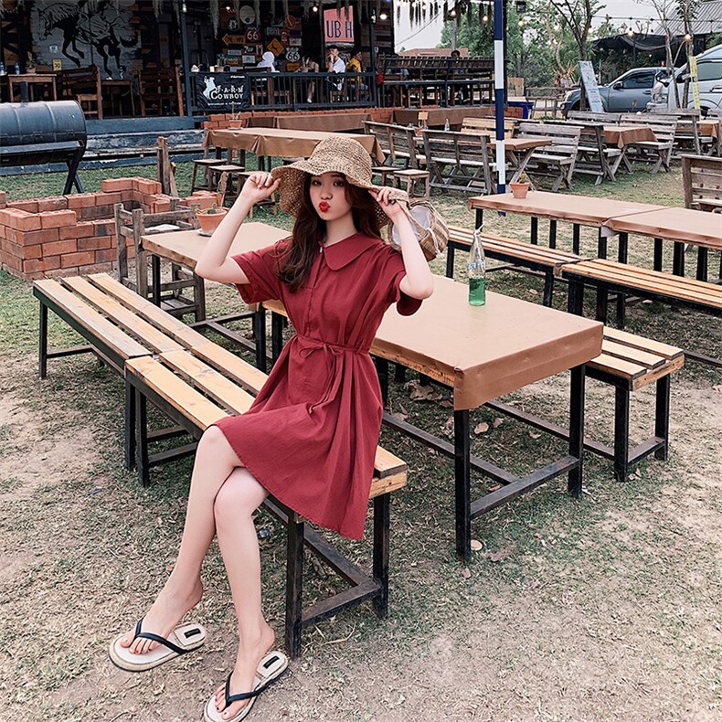 连衣裙中长款2021夏季新款纯色休闲时尚舒适,女装连衣裙,艾艾淮淮