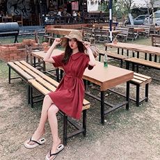 连衣裙中长款2021夏季新款纯色休闲时尚舒适，女装连衣裙，艾艾淮淮