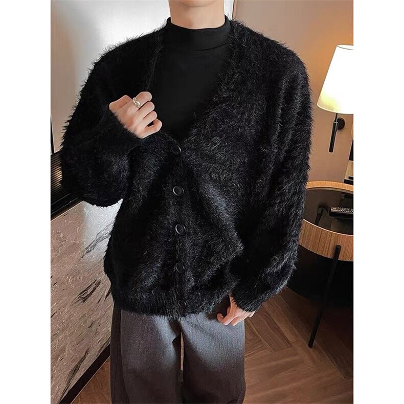 M34-P60美式潮牌针织开衫外套男2025春秋冬季V领毛衣慵懒风,男装针织衫/毛衣,电商B323A