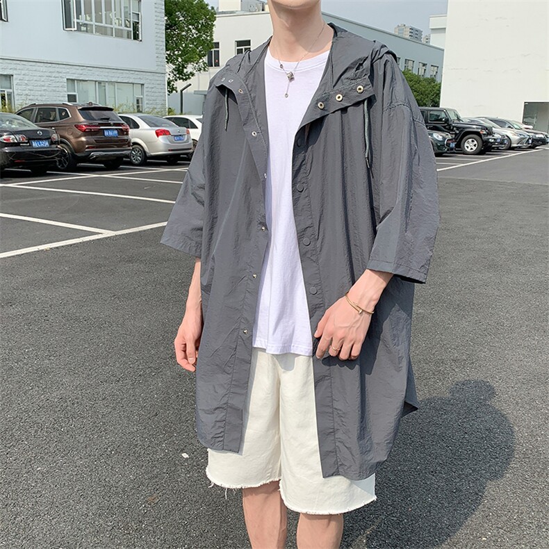 七分袖防晒衣服炸街外套男夏季连帽风衣中长款冲锋衣潮W894-P35,男装衬衫,星座512-2