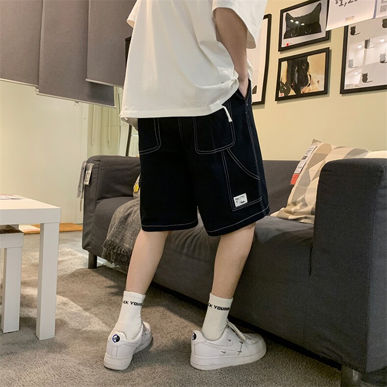 港风大码宽松休闲裤工装裤纯棉直筒裤短裤A014-DK919-P40控58,男装牛仔裤,电商A014