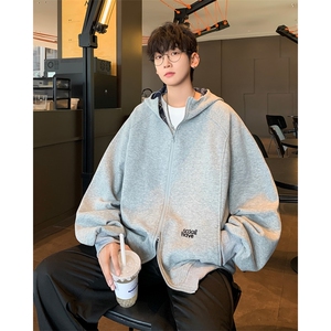 2024新款美式高街痞帅连帽开衫卫衣格子外套男女青年潮W8313-P52图片
