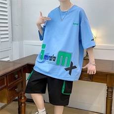 新款夏季短袖T恤工装裤短裤套装港风纯棉宽松潮男装DF320TP65，男装休闲套装，电商A086