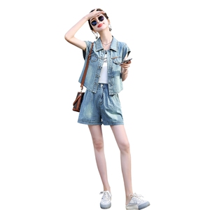 新中式牛仔套装女2024夏季新款气质高级感炸街减龄时尚短裤两件套图片