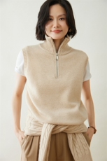 时尚百搭半高领拉链无袖毛衣马甲女款宽松显瘦针织背心外套，女装马甲，迎冬羊绒