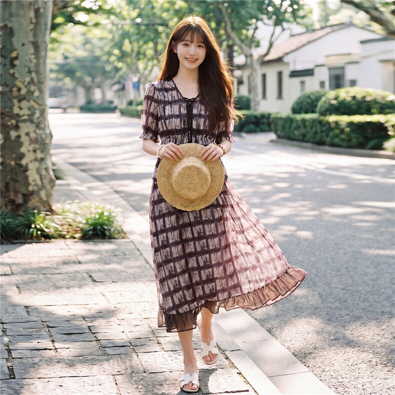 时尚休闲格纹显瘦系带上衣木耳边半裙超仙两件套女,女装套装/套裙,水衣源
