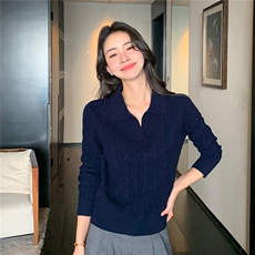 2025秋冬百搭时尚简约polo领翻领抽条针织衫，女装羊绒衫，玛卡隆羊绒