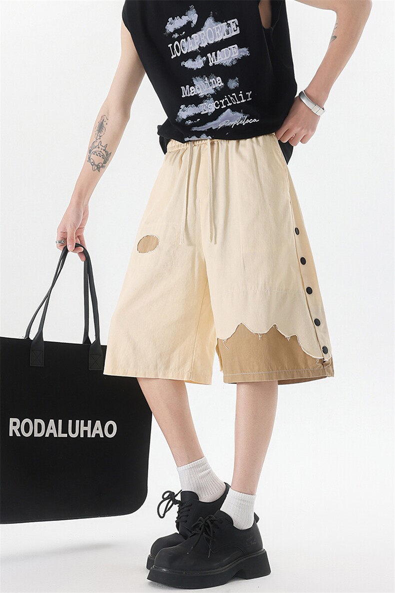 8XL-M特大码短裤男夏季新款大码vibe破洞拼接高街短裤DK1518P50,男装休闲裤,电商D206-1