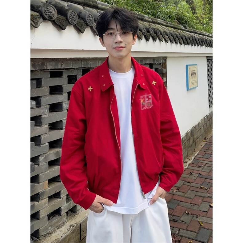 2025春季美式字母印花立领工装外套男女宽松ins百搭休闲夹克,男装夹克,星座506A