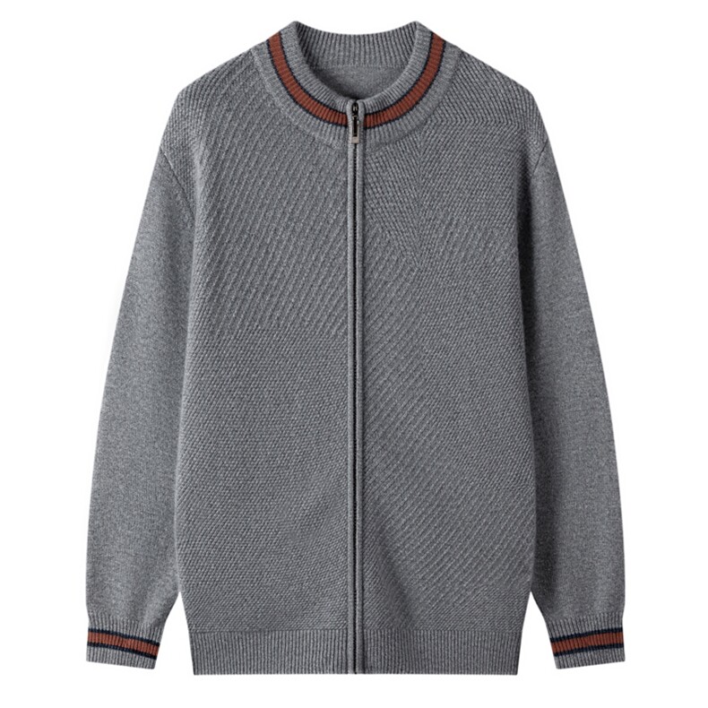 男士圆领毛衣秋冬季新款舒适潮流时尚百搭宽松羊绒开衫，男装羊绒开衫，忠诺羊绒高端店