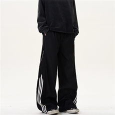 美式复古三道杠条纹休闲裤宽松休闲侧拉链设计感裤子ZY381-P48，男装休闲裤，星座1001-1