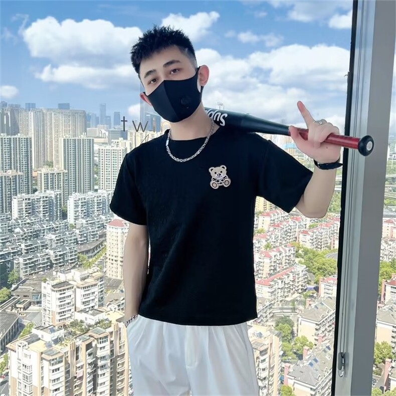 休闲刺绣小熊时尚短袖t恤男夏装大码宽松网红半袖上衣服T233,男装T恤,星座1116A-2（原606A-1）