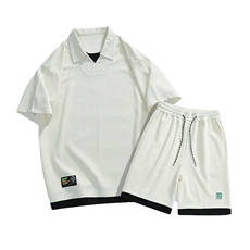 套装夏季潮牌痞帅宽松拼接短袖衬衫短裤休闲两件套A436-T09-P65，男装衬衫，电商A436