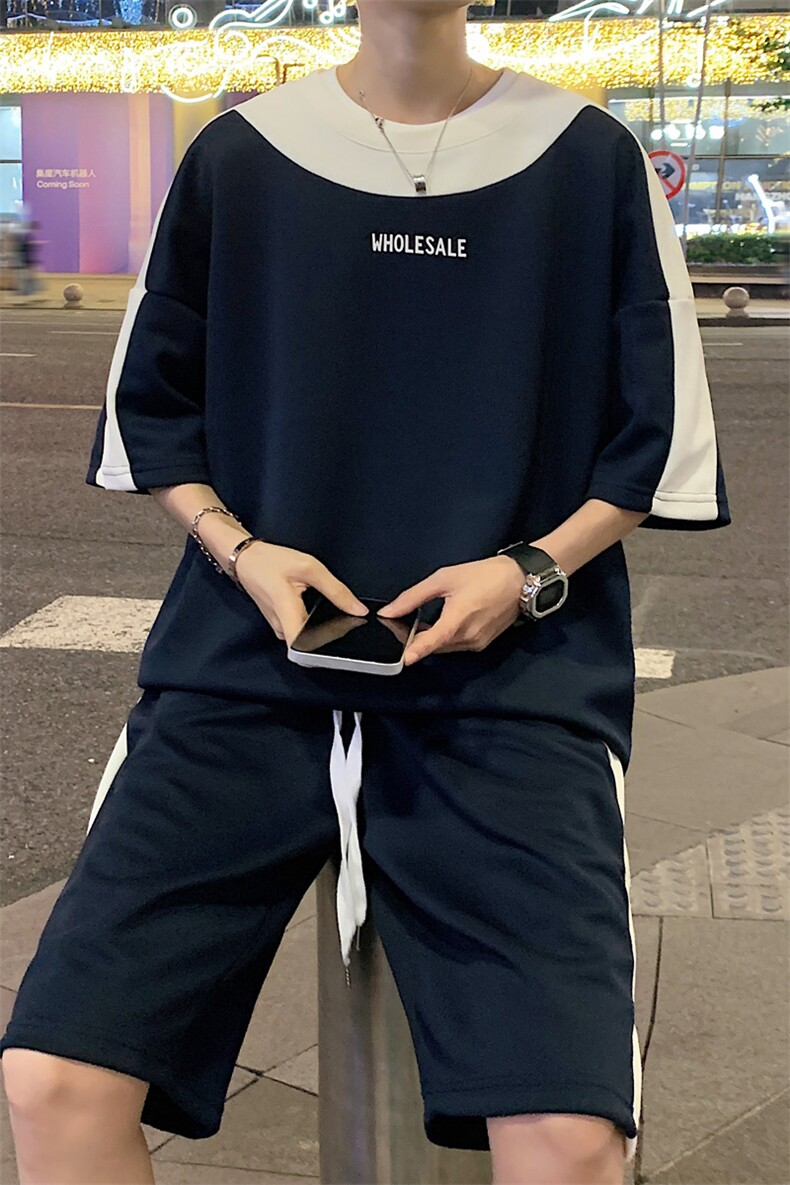 直播品质！2023夏季新款男士珠地短袖套装百搭一套TZP002P70,男装T恤,电商B220