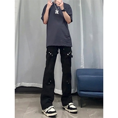 档口签约模特请档口商家自重勿盗图交叉绑带牛仔裤微喇叭裤，男装牛仔裤，星座310A-4