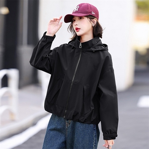 短款休闲风衣外套女2024春秋新款小个子宽松显瘦百搭连帽夹克上衣图片
